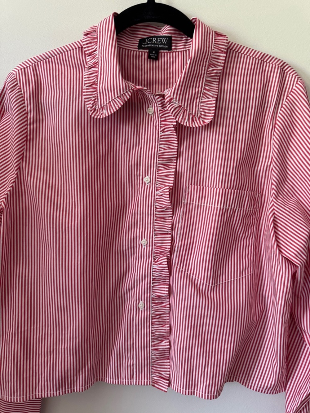 J Crew Ruffle-trim button-up shirt in striped cotton poplin size M - Picture 7 of 10